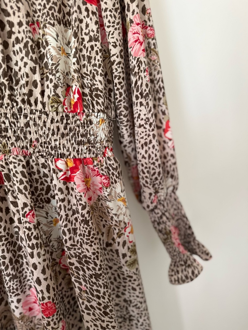 Nanette Lepore smocked animal print floral mock neck dress. - Picture 4 of 8